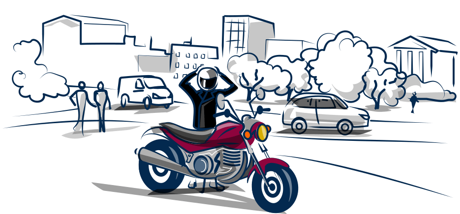 Aric Assurances frise moto en ville.